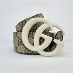 Gucci GG Supreme Monogram Calfskin Enamel Double G Beige Ebony Belt 80 cm - 32" Photo 1