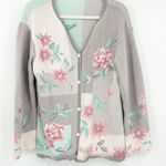 Floral Cottagecore‎ Knit Cardigan Sweater Womens Grannycore Pastel Vintage Gray Size XL Photo 0