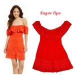 Sugar Lips  off the shoulder red eyelet cutout midi short sleeve summer dress sm Photo 1