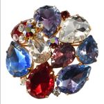 West Germany Multicolor Rhinestone Brooch Vintage Gold Photo 2