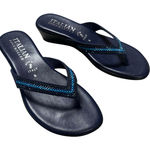 Italian Shoemakers Blue Leather and Rhinestone Wedge Sandals Size 8 Photo 0