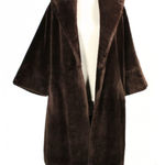Vintage 1960s Brown Faux Fur Coat Open Front Formal Union Made Size Medium Photo 0