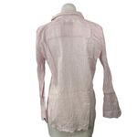 Ann Taylor LOFT Womens Pink Striped V-Neck Collar Long Sleeve Sheer Shirt Blouse Top Size M Photo 2