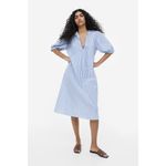 H&M  Linen Blend Stripe Midi Dress 2XL Blue White Puff Sleeve Tie Front Sundress Photo 1