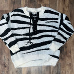 Boston Proper  large zebra v neck lace up sweater Photo 0