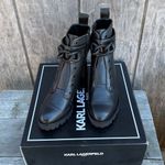 Karl Lagerfeld  PARIS Womens Black Rhinestone Chained Strap Almond Toe Boots 6.5 Photo 11