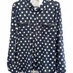 NEW Sabrina Lauren Women's Blouse Large Button Down Denim Blue White Polka Dots Photo 0