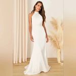 Lulus Eternity Together White Satin Halter Mermaid Maxi Dress Size L Size L Photo 5