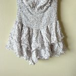 Forever 21 NWOT White Floral Ruffle Ruched Romper Shoulder Ties Gathered Waist Photo 3