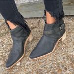 Free People  Black Loop Leather Ankie Booties Heeled Buckle Washed Black Photo 0