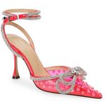 Mach & Mach Double Bow Rhinestone Stiletto Heels Pink Sz 37 US 7 Photo 0