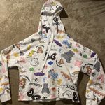 Care Bears Hoodie Womens S Cropped Long Sleeve Graphic White Pink Kidcore Y2K Photo 0