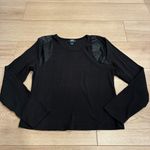 Maeve  x Anthropologie Faux Leather Trimmed Ribbed Crew Neck Top Size XL Photo 1