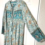 R. Vivimos Boho Floral Maxi Dress‎ Long Sleeve V Neck Tie Tassel Empire Waist Blue Size XL Photo 2