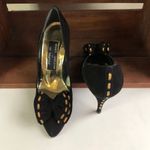 Stuart Weitzman  Vintage Black Bow Heel Gold Pumps Photo 2
