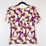 St. John  Womens Top Beige Abstract Short Sleeve Stretch Blouse Casual Size Small Photo 1