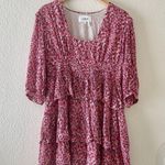 Ba&sh Nina Dress Pink Floral Tiered Ruffle Puff 3/4 sleeves minidress Photo 3