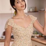 RIHOAS The Yellow V Neck Floral Slit Midi Dress Size L Photo 4