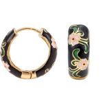 Chic Black Enamel Earrings with Pink Floral Design Photo 3