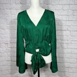 Flying Tomato Green Tie-Front Blouse Large Photo 5
