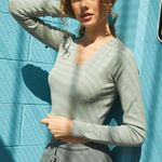 Brandy Melville John Galt Green Cropped V-Neck Sweater Photo 0