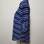 Pacific&Co NY& Black Blue Striped Roll Tab Vneck Popover Blouse Size Small Photo 2