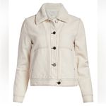 Joie  Lev Faux Fur Collar Denim Jacket in Aged White Size Large Trucker Photo 8