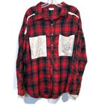 POL  Red and Black Plaid Oversized Button Front Shirt Photo 6