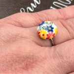 Cute 1960s Colorful Floral Cabochon Stainless Steel Ring Red Photo 9