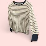 Cute classic creamy navy striped waffle cotton long sleeve top L.L. Bean Blue Size M Photo 1