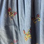 Victorian Era Jean Dress Denim Embroidered Floral Butterfly Blue Photo 2