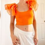 ZARA  Orange Ruffle Tool Strap Cropped Tank Top Photo 0