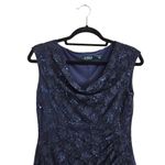 Ralph Lauren 90's  Floral Cowl Neck Sequin Lace Sheath Dress Navy Blue Size 6 Photo 2