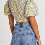 River Island floral Puffed Sleeve tie front crop top Yellow and Purple size 14 Photo 2