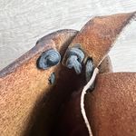 Vintage 70s Handmade Hand Tooled Cowhide Leather Crossbody Handbag Purse Flowers Brown Photo 4