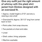 Dickies NWT  Red/Black Buffalo Check Shacket Oversized Jacket Snap Up Pockets S Photo 3