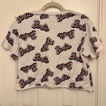 Barbie Logo Print Crop Top Medium White Pink Graphic Tee Streetwear Y2K Photo 3