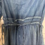 Keer Qiaowa Bohemian Cross Stitch Button Down Denim Knee Length Dress Blue Photo 7