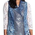 Chico’s Sequin Moto Denim Vest Blue Size M Photo 1