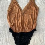 Free People  Intimately Rust and Black Lace Trim Bodysuit Size Large $118 Photo 0
