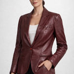 Burgundy Genuine Leather Blazer Jacket Women’s Fitted Single Button Vintage Brown Photo 0
