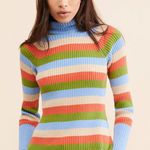 Arthur Apparel Multicolor Striped Racer Skivvy Sweater Size Medium EUC Blue Photo 0