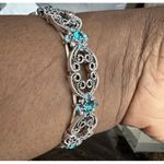 Aquamarine Green Faux Crystals Stretchy Bangle Silver Toned Bracelet Photo 3