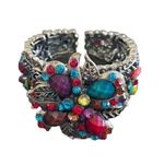 Vintage Estate Floral Stretch Bracelet W/ Pink Blue Green & Yellow Gemstones Photo 0