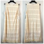 London Times  Sleeveless Crochet Fringe Tank Midi Dress Natural 20W Plus Size Photo 2