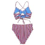 Jessica Simpson  Got The Groove Blue Mist Multi Striped Bikini Size Small Photo 1