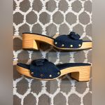 Impo  Denim Blue Buckle Sandals memory foam wooden platform Y2K denim gold buckle Photo 4