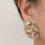 Unique Vintage  Gold-tone Rhinestones Waterfall Ornate Clip On Earrings 22g Photo 1