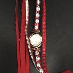 Red rhinestone wrap watch quartz WORKS Photo 1