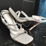 Stilettos NWT MYSOFT Silver Sparkly Women's Size:8 Square toe 4” w/ Ankle Strap Photo 0